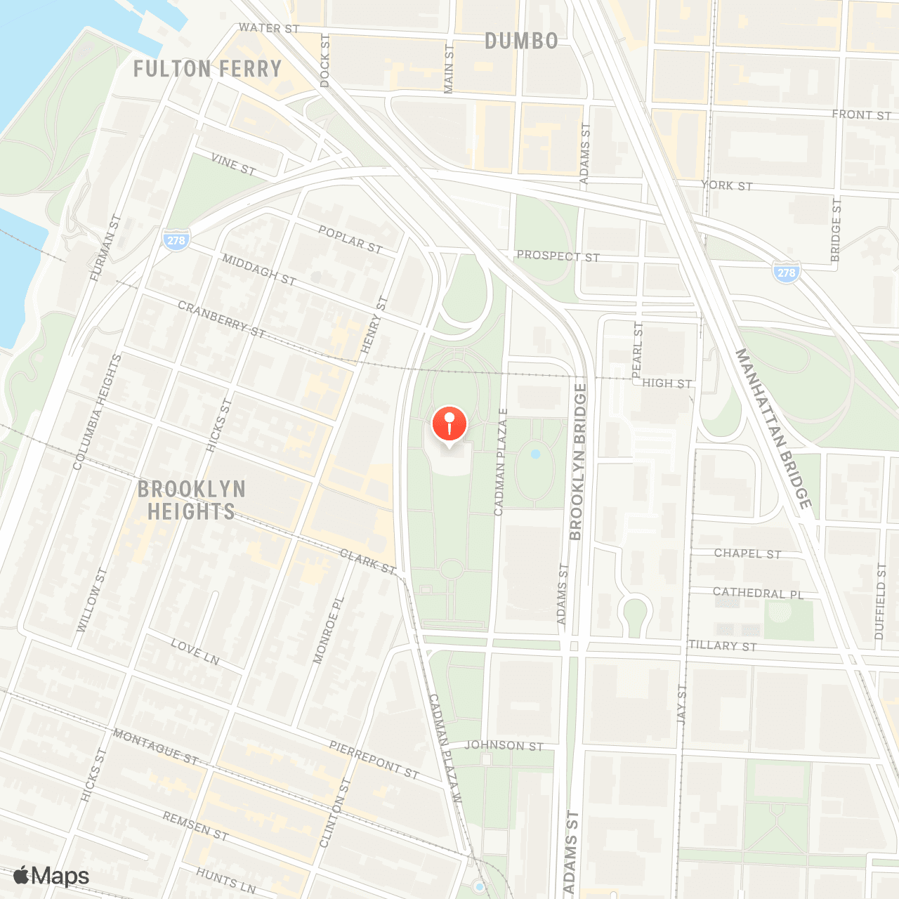 Map showing Brooklyn Bridge Brooklyn Side